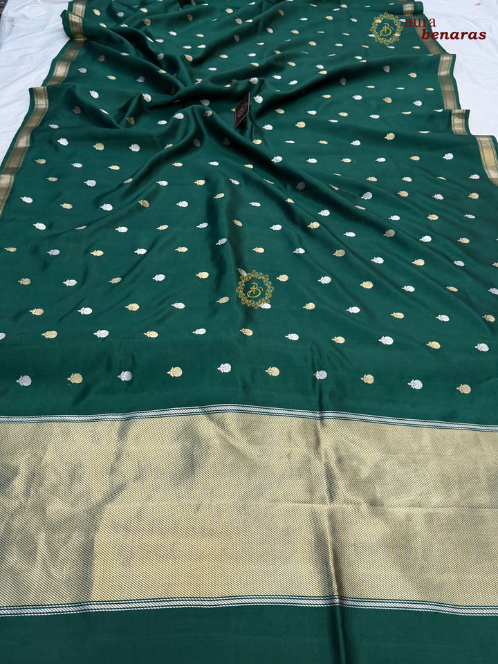 Bottle Green Pure Banarasi Handloom Silk Saree with Kadhwa Sona Rupa Motifs