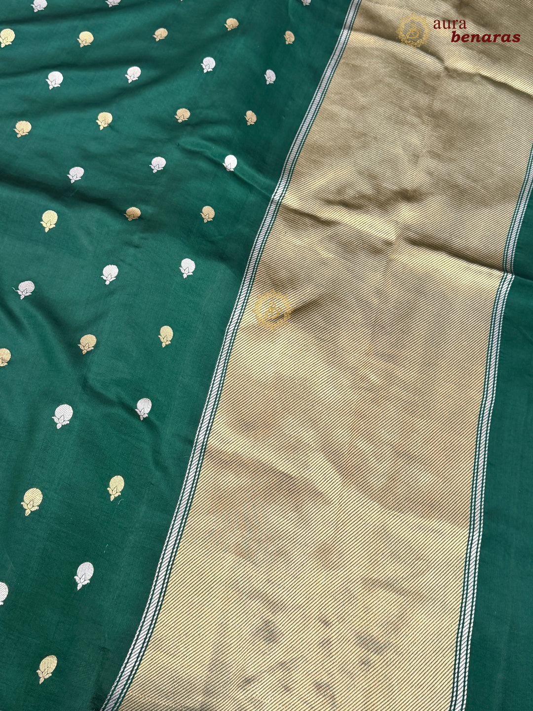 Bottle Green Pure Banarasi Handloom Silk Saree with Kadhwa Sona Rupa Motifs
