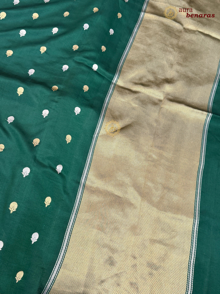 Bottle Green Pure Banarasi Handloom Silk Saree with Kadhwa Sona Rupa Motifs