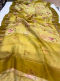 Yellow Banarasi Handloom Kora Silk Saree - Aura Benaras