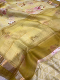 Yellow Banarasi Handloom Kora Silk Saree - Aura Benaras