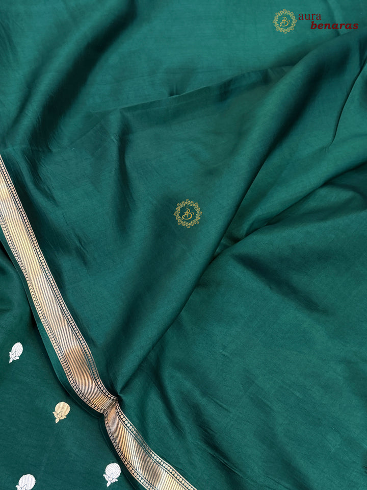 Bottle Green Pure Banarasi Handloom Silk Saree with Kadhwa Sona Rupa Motifs