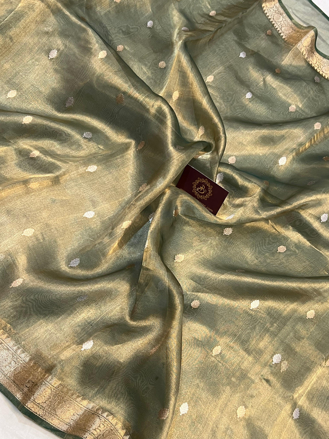 Bottle Green Banarasi Handloom Organza Tissue Silk Saree - Aura Benaras