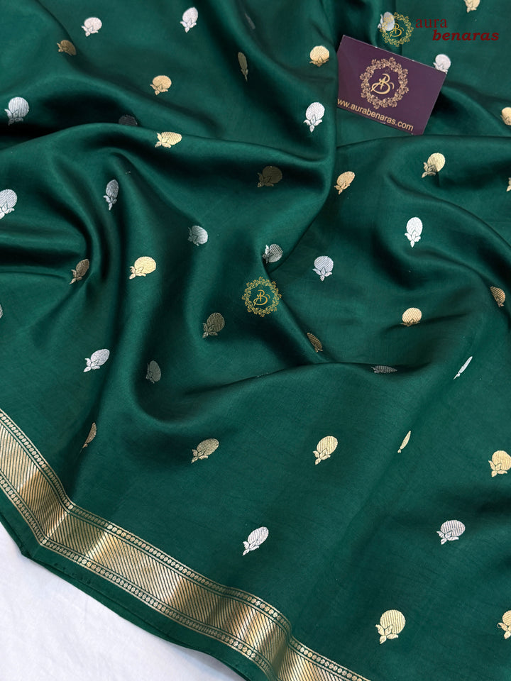 Bottle Green Pure Banarasi Handloom Silk Saree with Kadhwa Sona Rupa Motifs