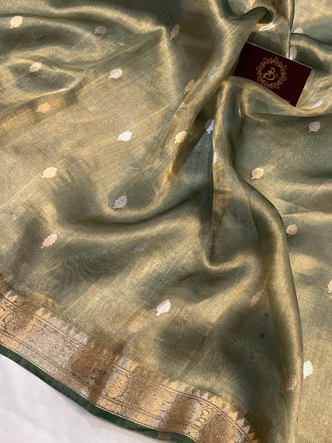 Bottle Green Banarasi Handloom Organza Tissue Silk Saree - Aura Benaras