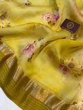 Yellow Banarasi Handloom Kora Silk Saree - Aura Benaras