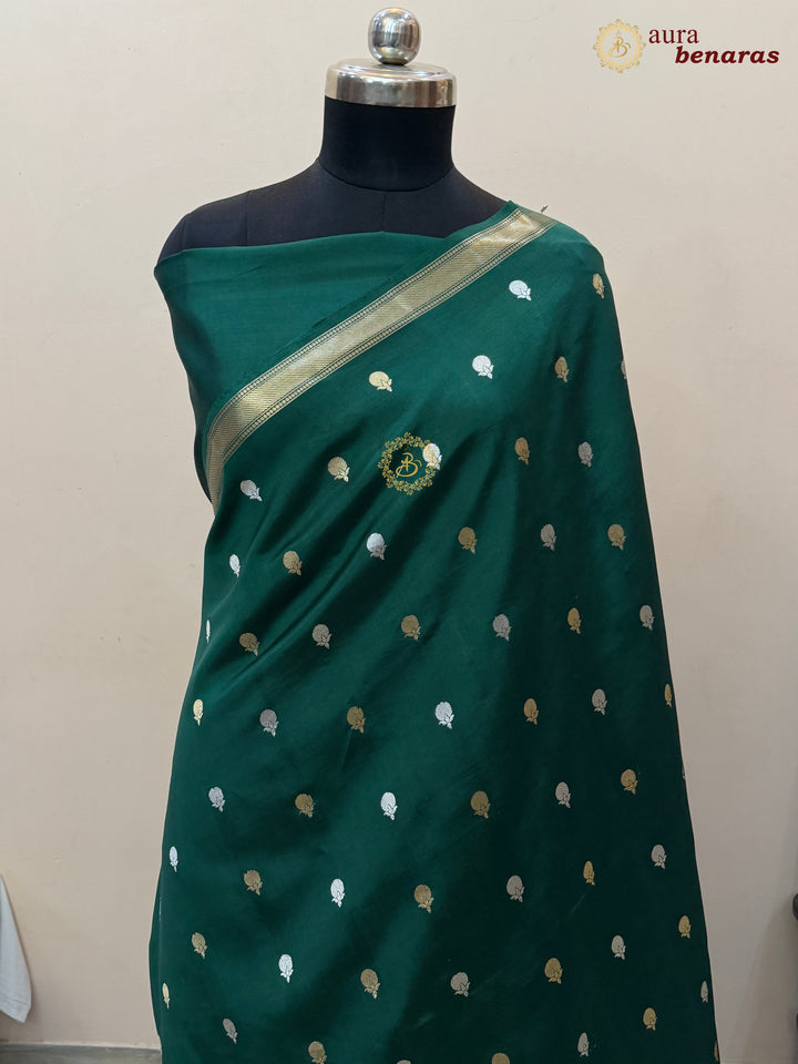 Bottle Green Pure Banarasi Handloom Silk Saree with Kadhwa Sona Rupa Motifs
