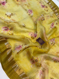 Yellow Banarasi Handloom Kora Silk Saree - Aura Benaras