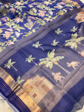 Royal Blue Banarasi Handloom Kora Silk Saree