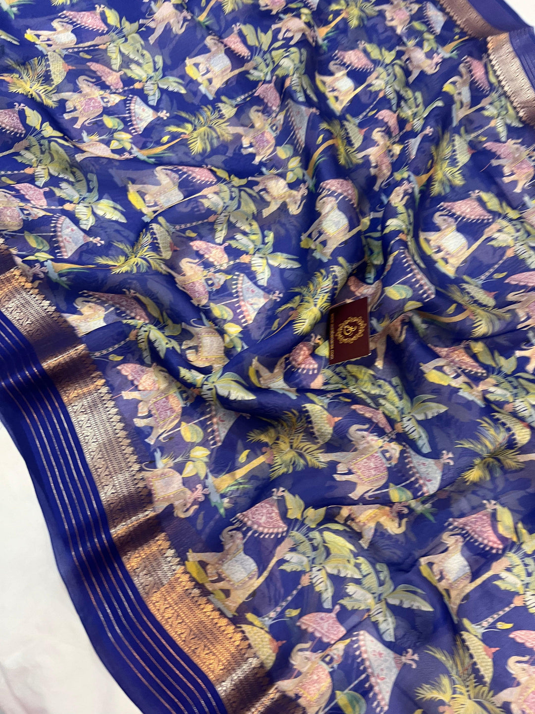 Blue Banarasi Handloom Kora Silk Saree - Aura Benaras