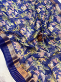 Blue Banarasi Handloom Kora Silk Saree - Aura Benaras