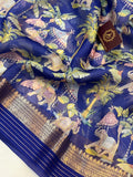 Blue Banarasi Handloom Kora Silk Saree - Aura Benaras