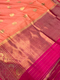 Peach Pure Banarasi Handloom Silk Saree - Aura Benaras