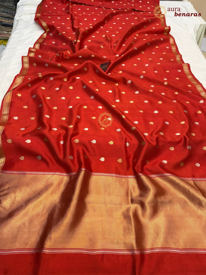 Red Pure Banarasi Handloom Silk Saree with Kadhwa Sona Rupa Motifs