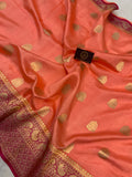 Peach Pure Banarasi Handloom Silk Saree - Aura Benaras