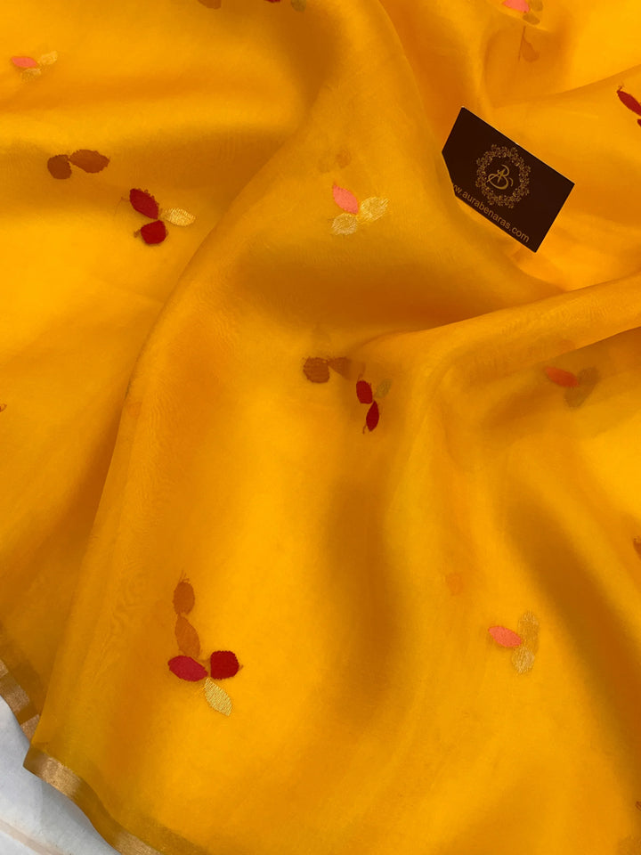 Yellow Pure Kora Silk Handloom Banarasi Saree