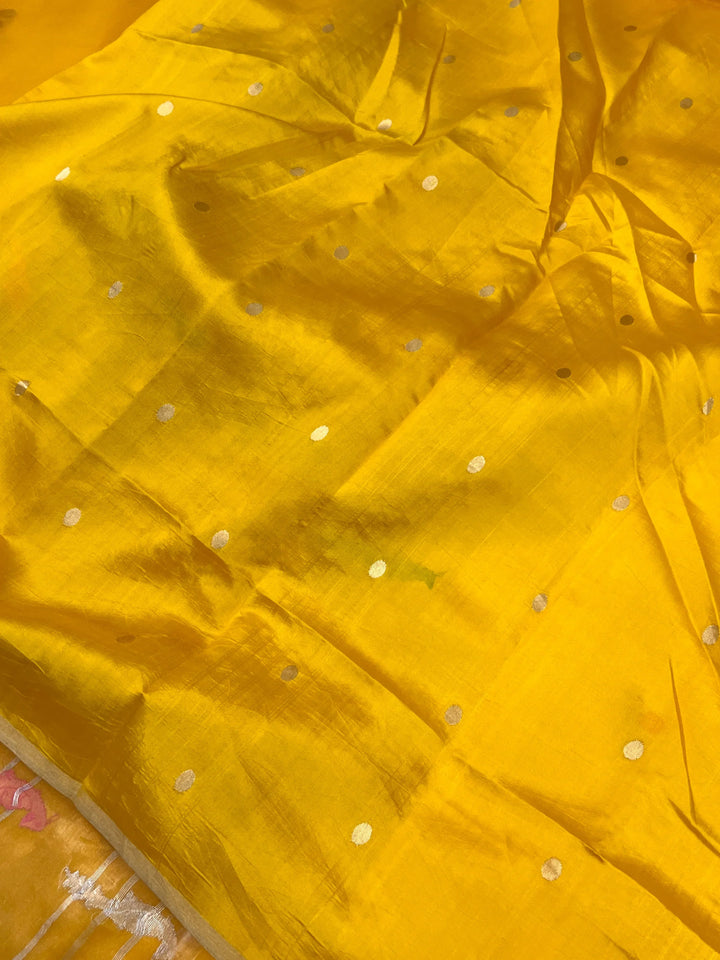 Yellow Pure Kora Silk Handloom Banarasi Saree