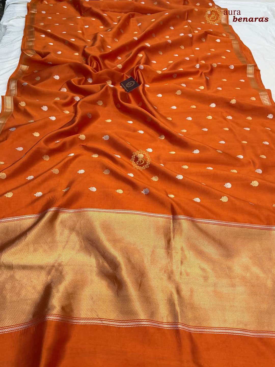 Orange Pure Banarasi Handloom Silk Saree with Kadhwa Sona Rupa Motifs