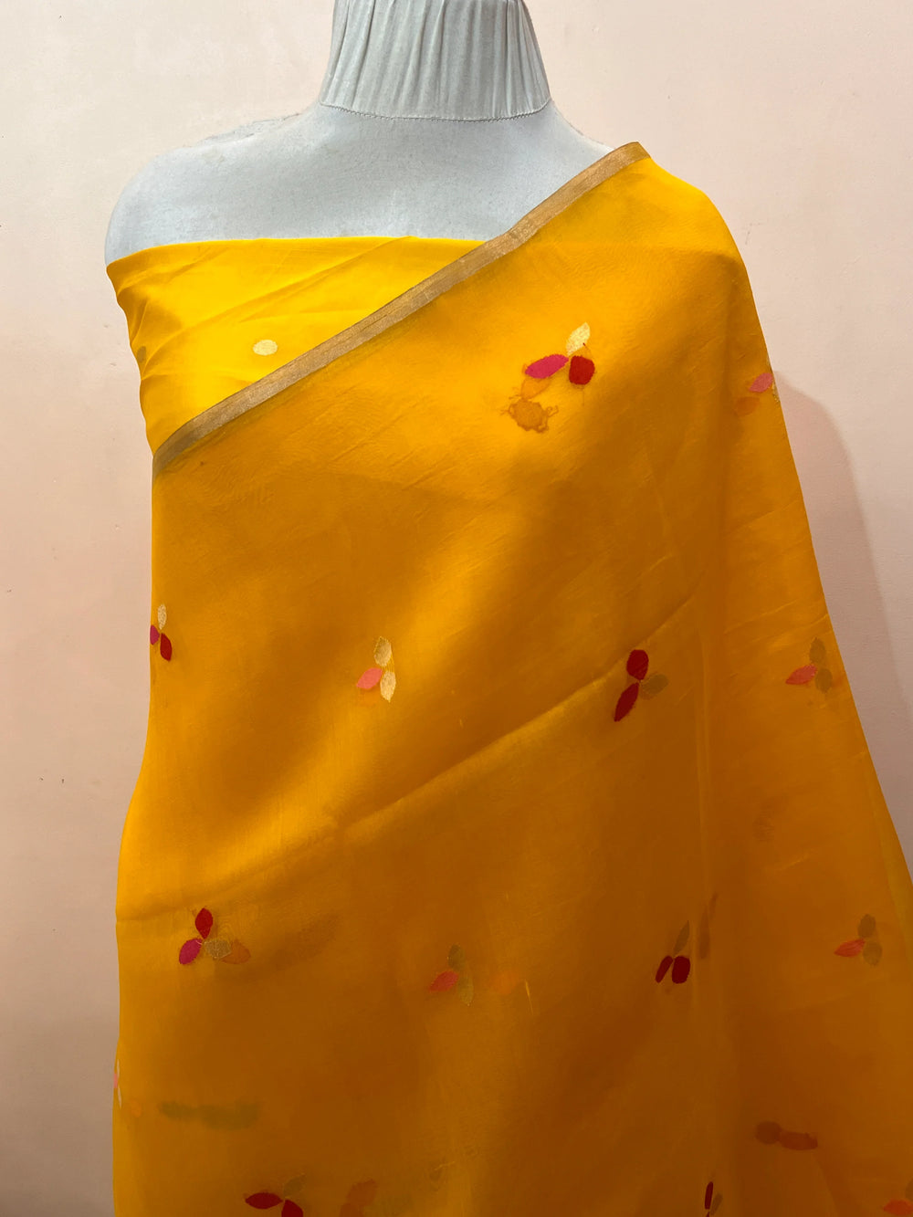 Yellow Pure Kora Silk Handloom Banarasi Saree