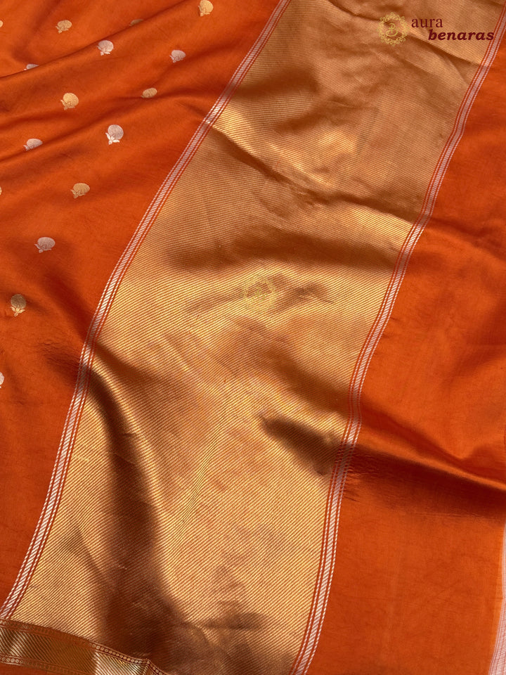 Orange Pure Banarasi Handloom Silk Saree with Kadhwa Sona Rupa Motifs