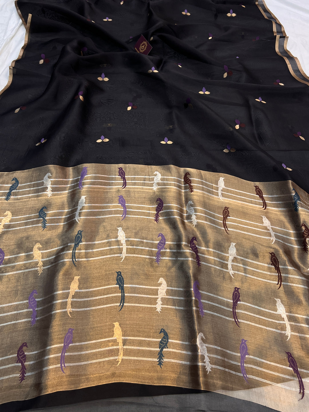 Black Pure Kora Silk Handloom Banarasi Saree