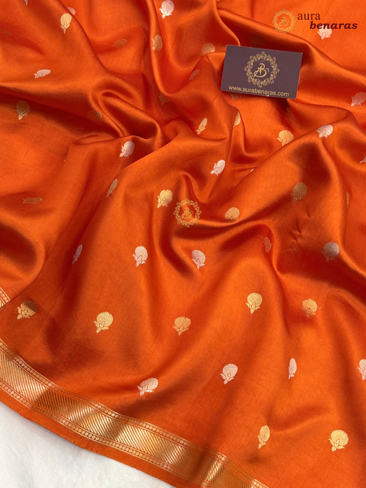 Orange Pure Banarasi Handloom Silk Saree with Kadhwa Sona Rupa Motifs