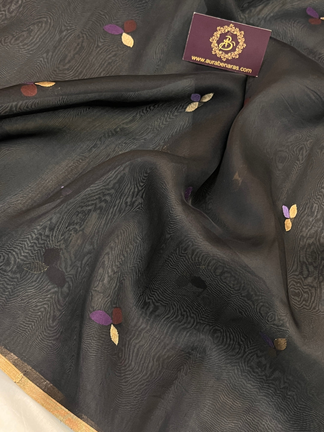 Black Pure Kora Silk Handloom Banarasi Saree