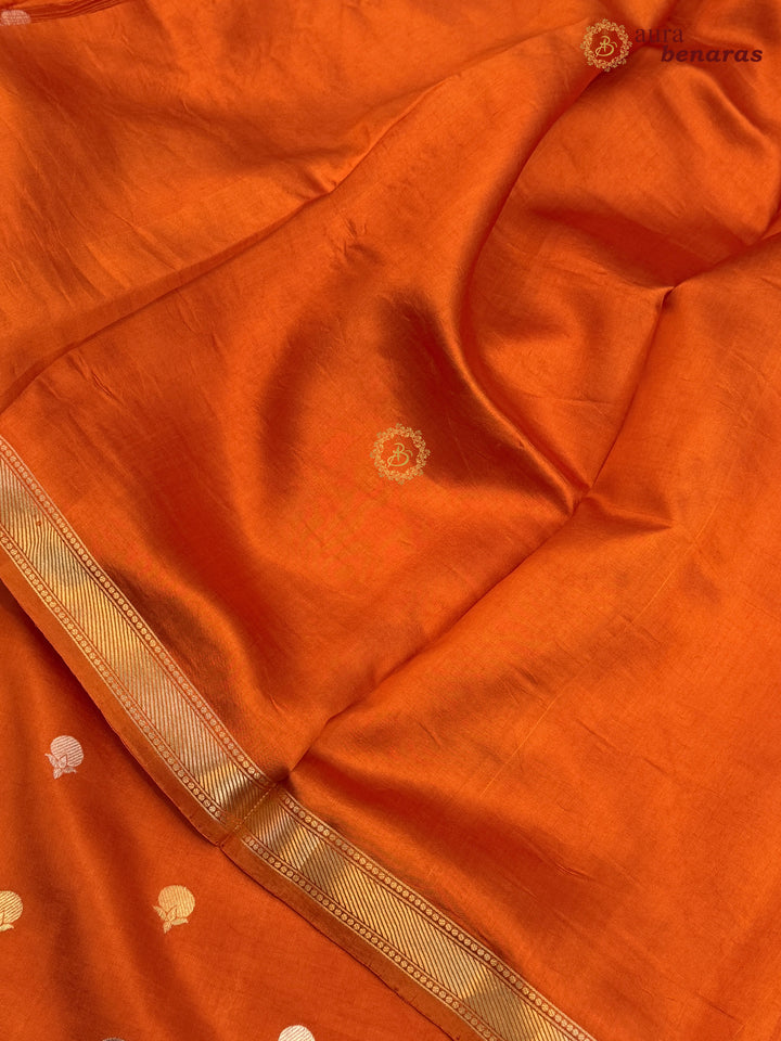 Orange Pure Banarasi Handloom Silk Saree with Kadhwa Sona Rupa Motifs