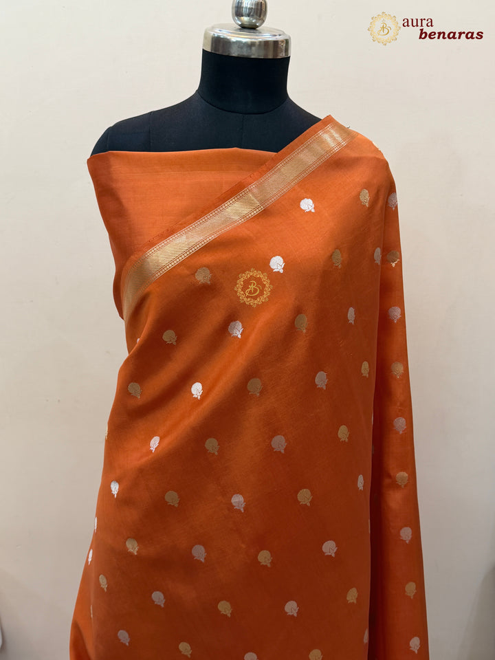 Orange Pure Banarasi Handloom Silk Saree with Kadhwa Sona Rupa Motifs
