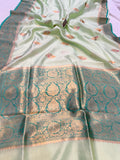 Pastel Green Banarasi Handloom Kora Silk Saree - Aura Benaras