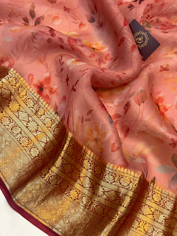 Pink Banarasi Handloom Kora Silk Saree - Aura Benaras