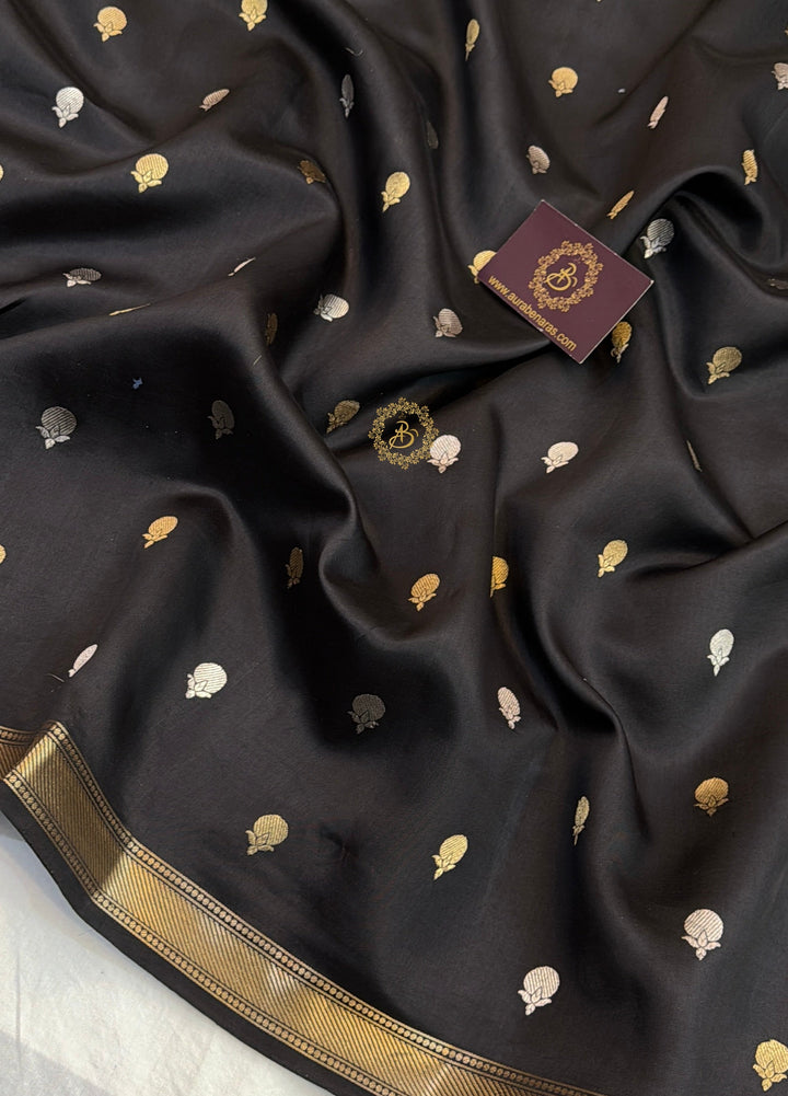 Black Pure Banarasi Handloom Silk Saree with Kadhwa Sona Rupa Motifs