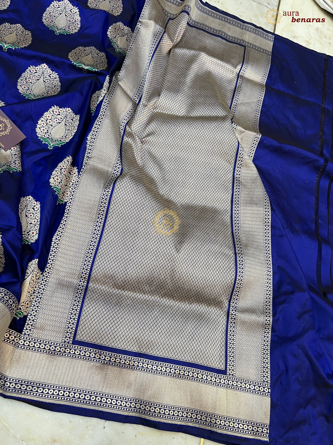 Royal Blue Pure Katan Silk Handloom Saree | Aura Benaras