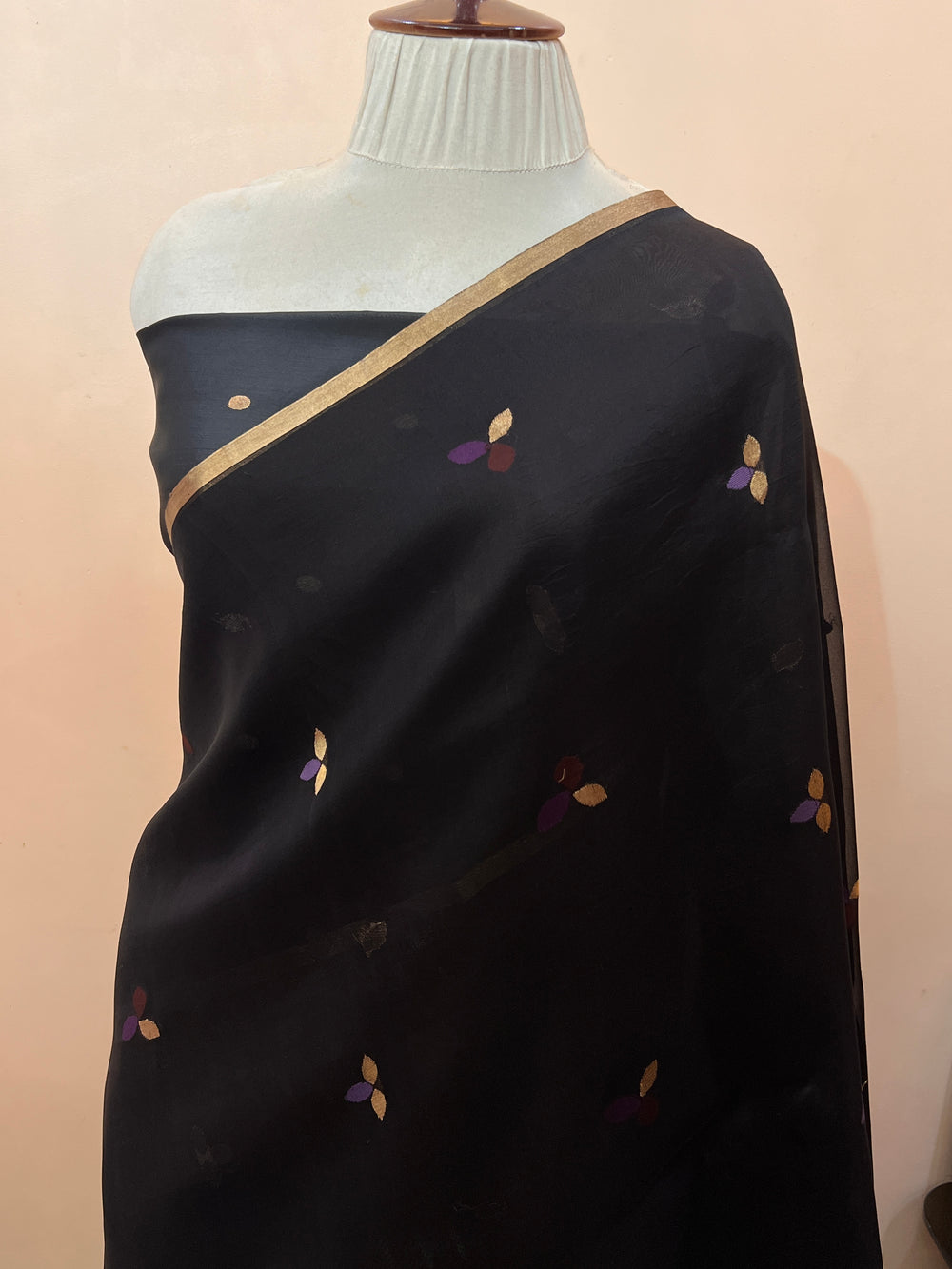 Black Pure Kora Silk Handloom Banarasi Saree