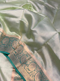 Pastel Green Banarasi Handloom Kora Silk Saree - Aura Benaras