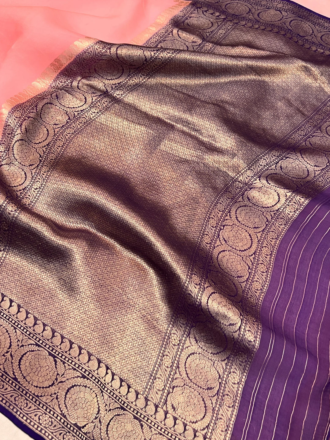 Baby Pink Pure Kora Silk Handloom Banarasi Saree