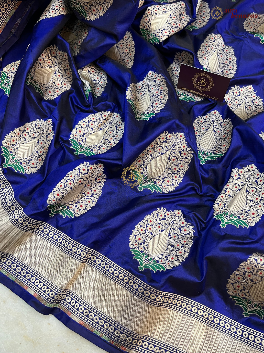 Royal Blue Pure Katan Silk Handloom Saree | Aura Benaras