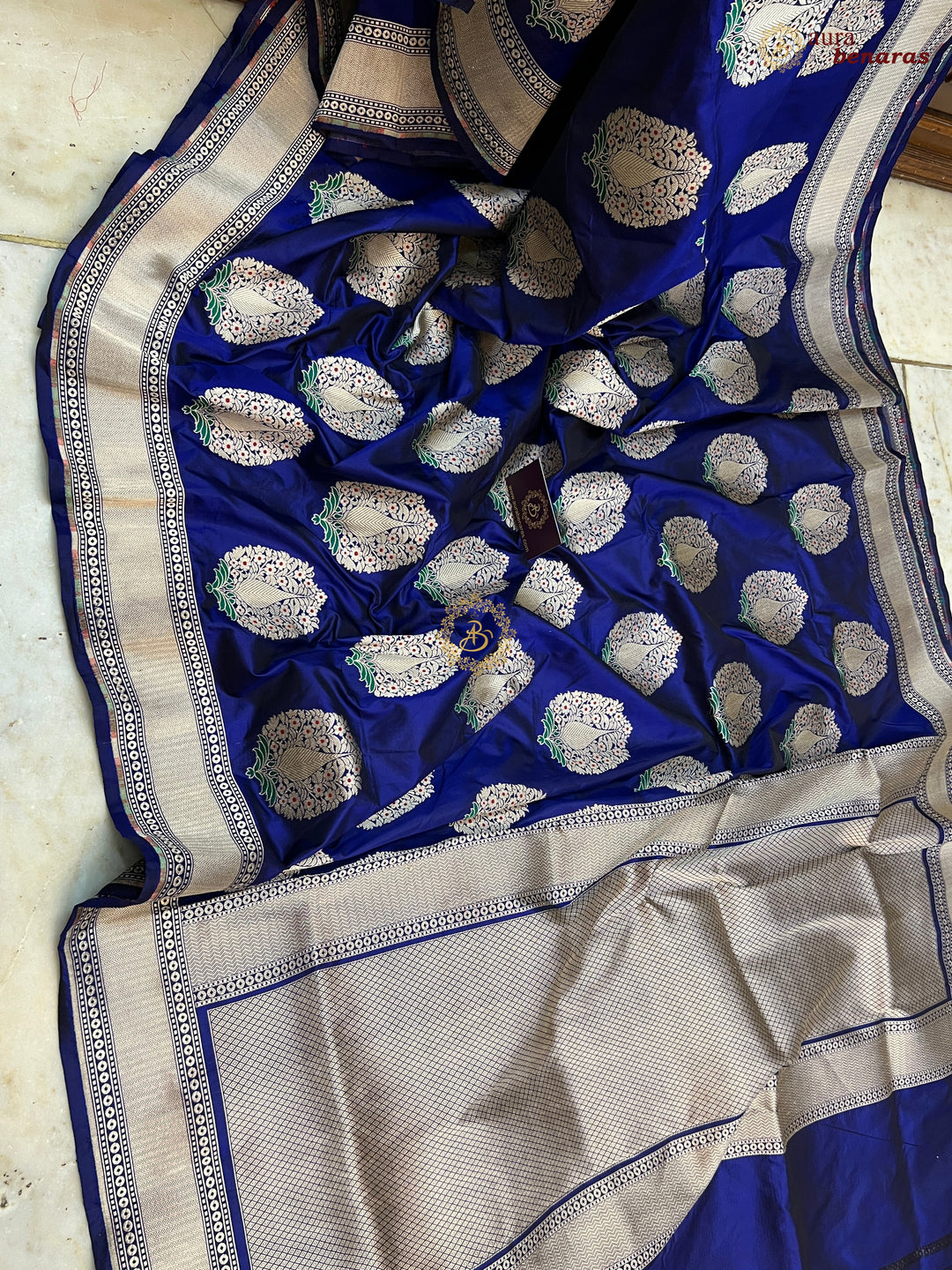 Royal Blue Pure Katan Silk Handloom Saree | Aura Benaras