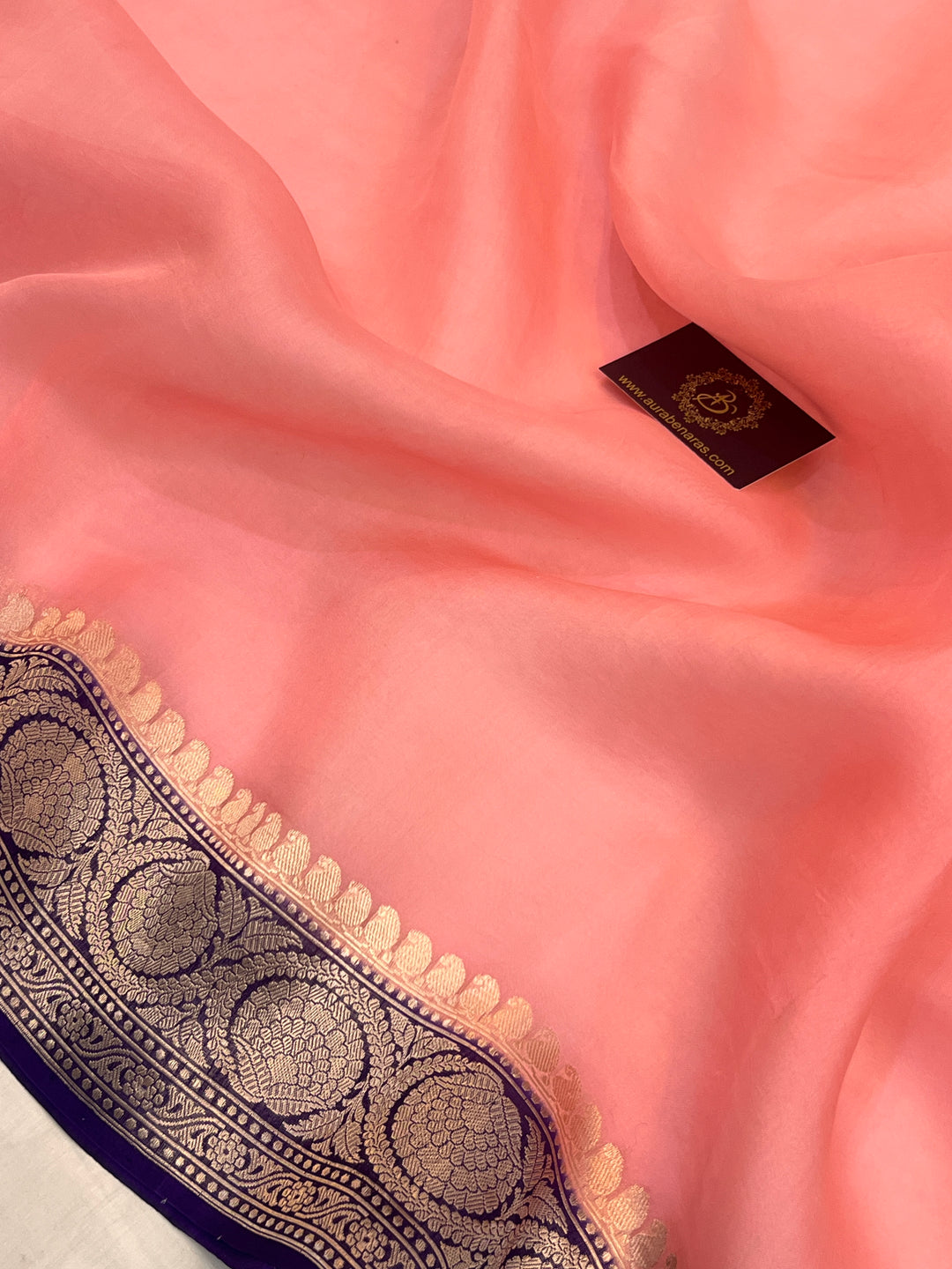 Baby Pink Pure Kora Silk Handloom Banarasi Saree