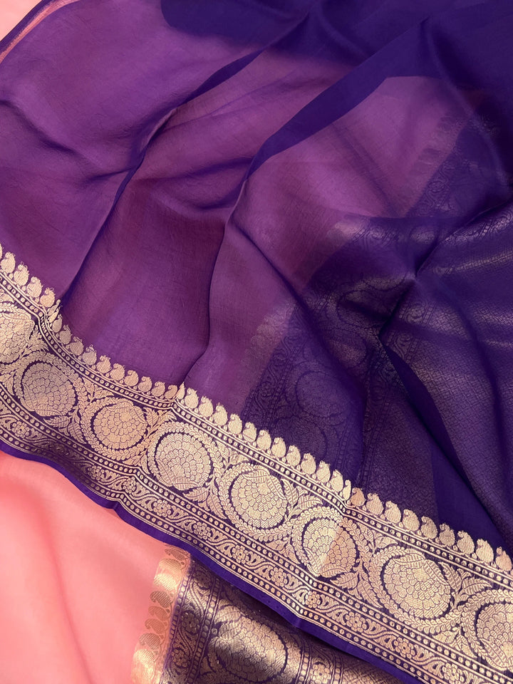 Baby Pink Pure Kora Silk Handloom Banarasi Saree