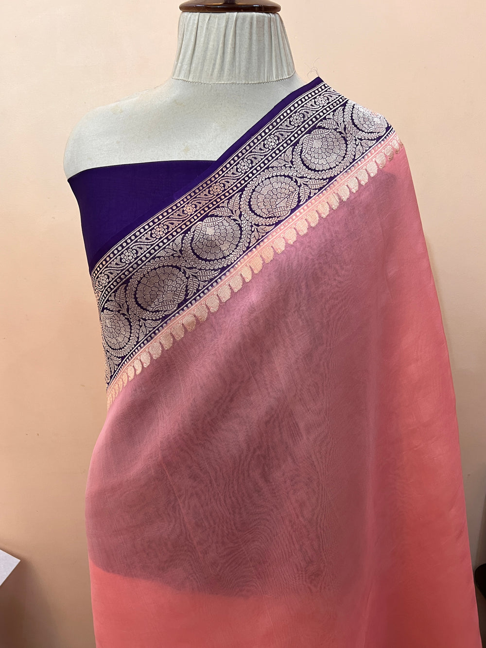 Baby Pink Pure Kora Silk Handloom Banarasi Saree
