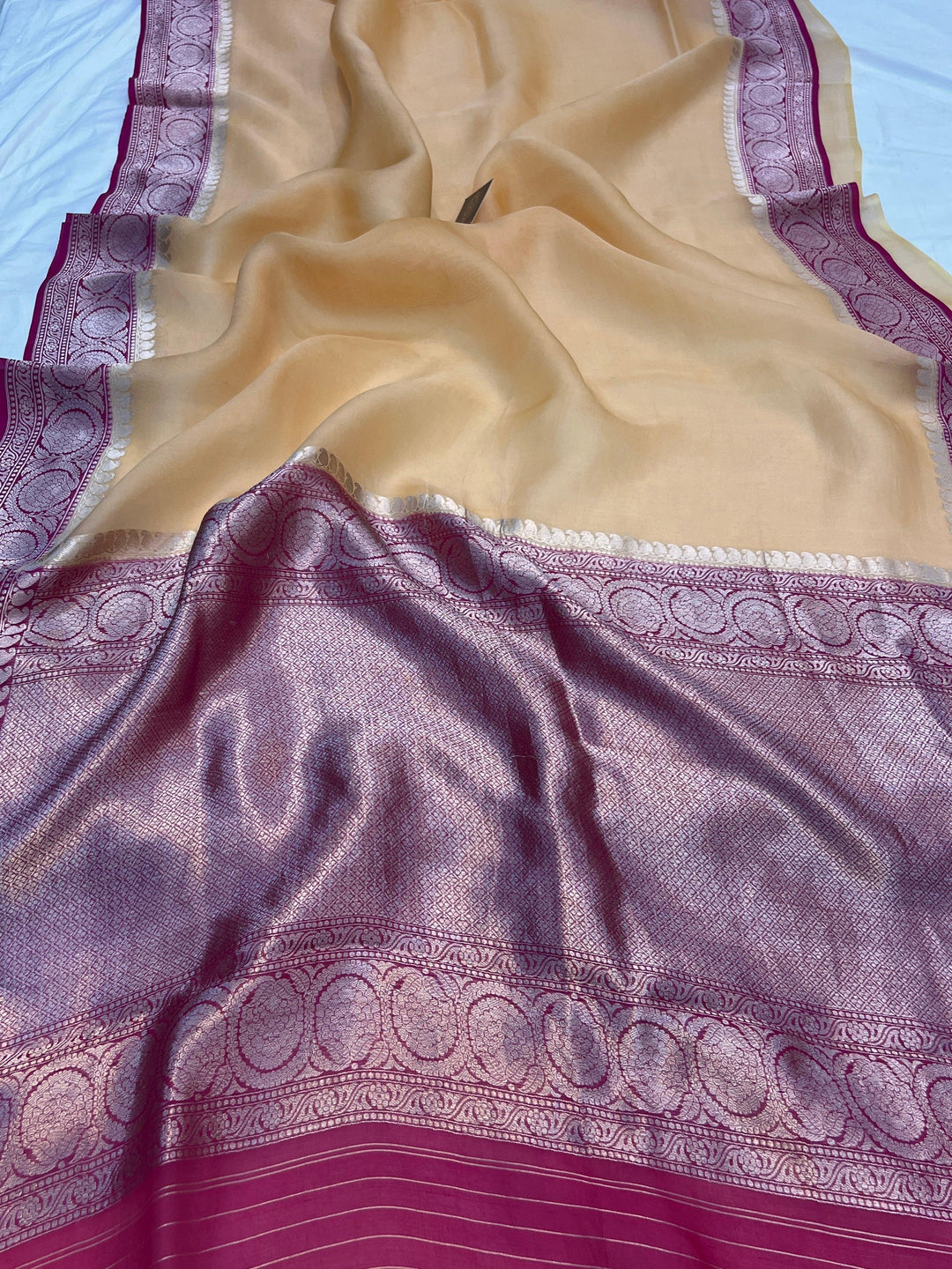 Pastel Peach Pure Kora Silk Handloom Banarasi Saree