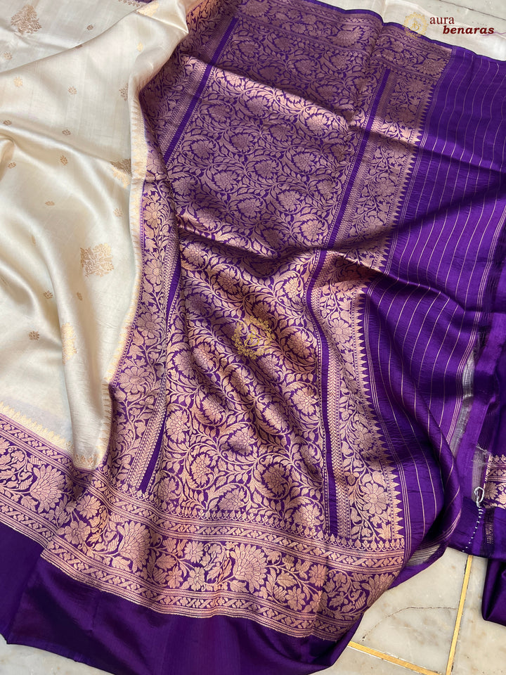 Buy Cream Pure Silk Banarasi Saree – Silver Zari & Mashru Border 