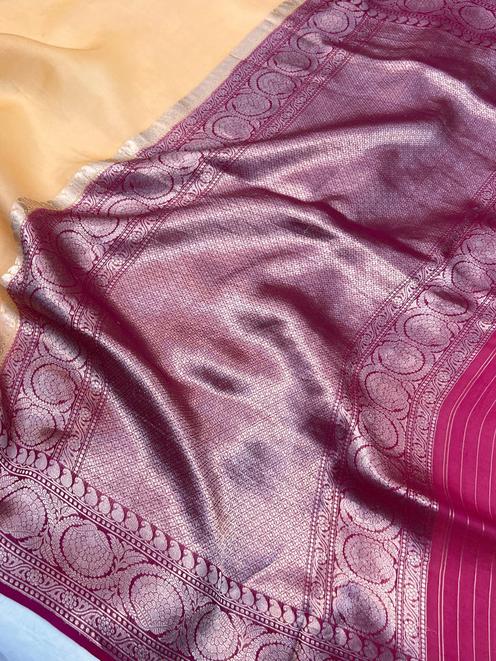 Pastel Peach Pure Kora Silk Handloom Banarasi Saree