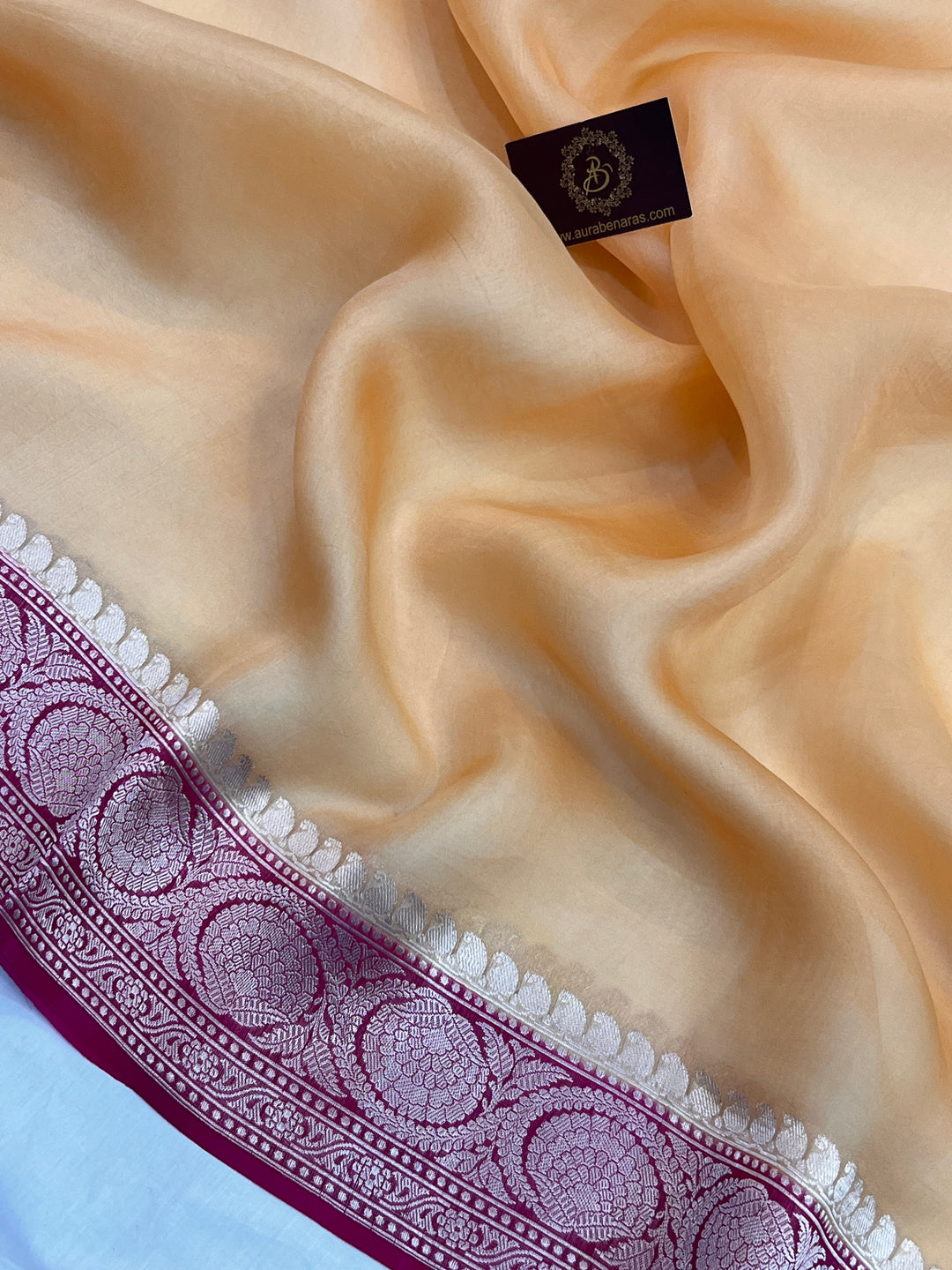 Pastel Peach Pure Kora Silk Handloom Banarasi Saree