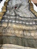 Light Grey Banarasi Handloom Kora Silk Saree - Aura Benaras