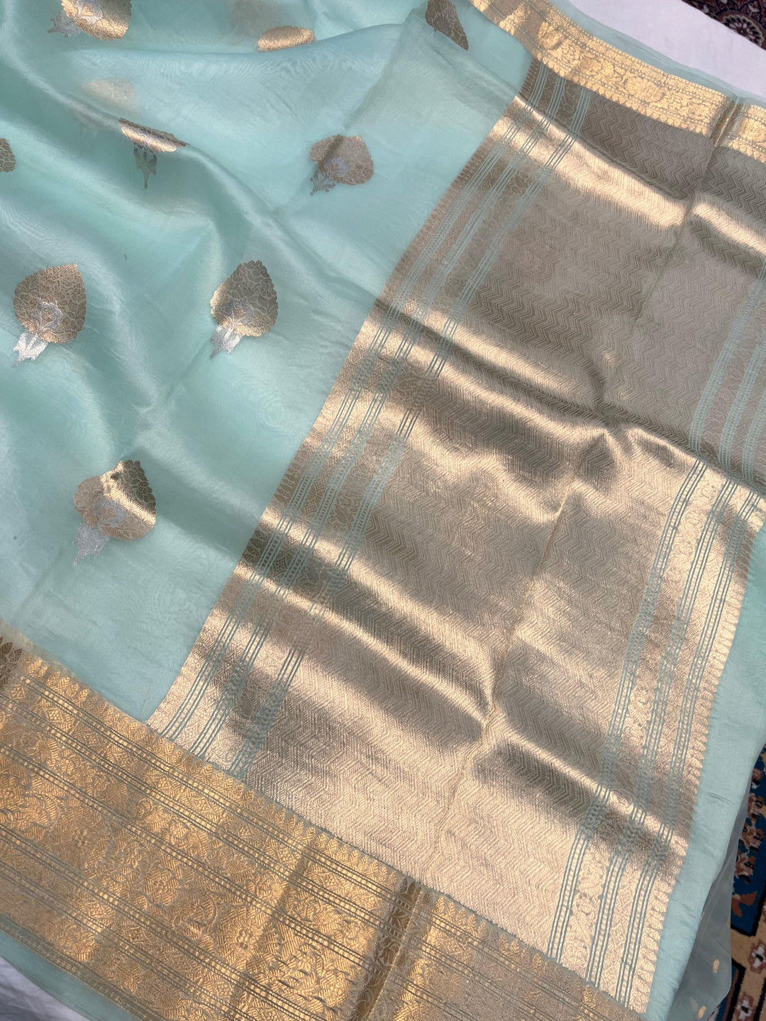 Pani Sea Green Pure Banarasi Handloom Kora Silk Saree - Aura Benaras