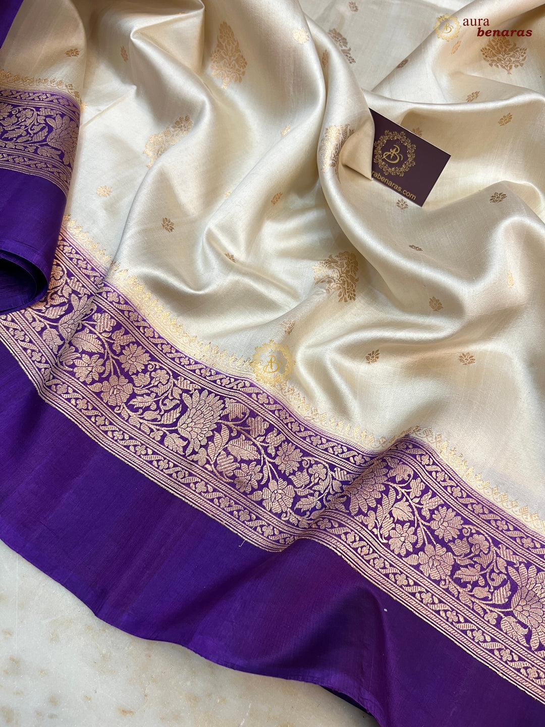Buy Cream Pure Silk Banarasi Saree – Silver Zari & Mashru Border 