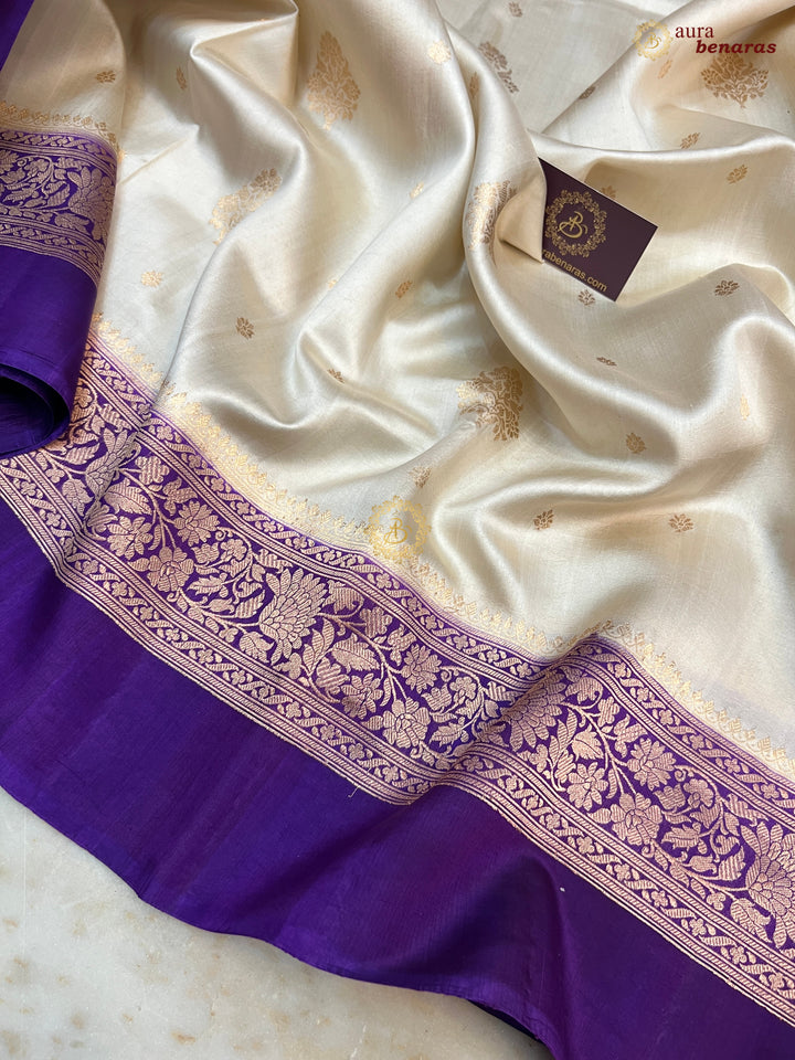 Buy Cream Pure Silk Banarasi Saree – Silver Zari & Mashru Border 