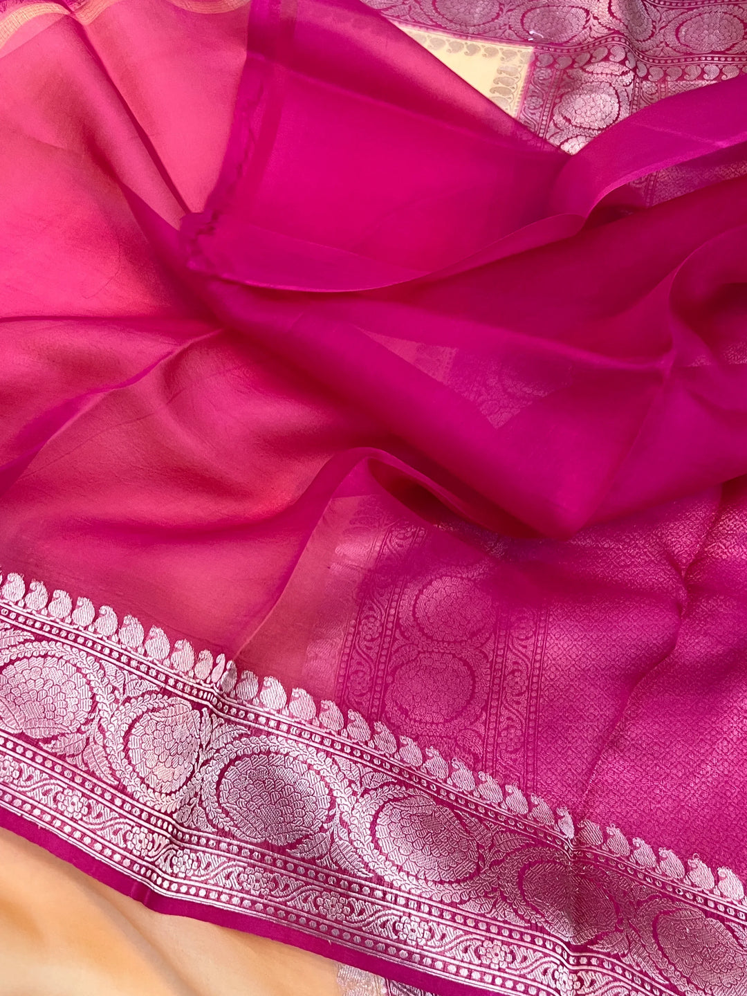 Pastel Peach Pure Kora Silk Handloom Banarasi Saree